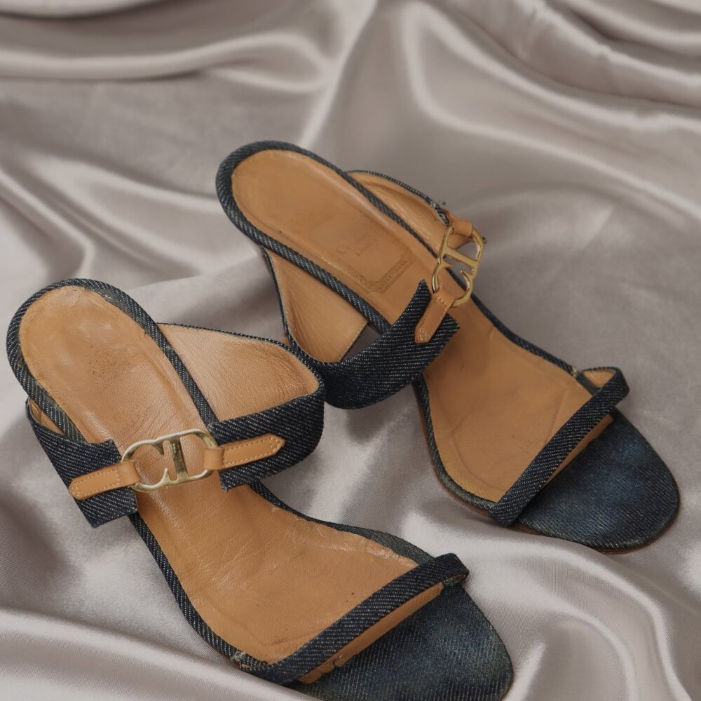 Extremely Rare CHRISTIAN DIOR Denim Sandals - Picture 3 of 9